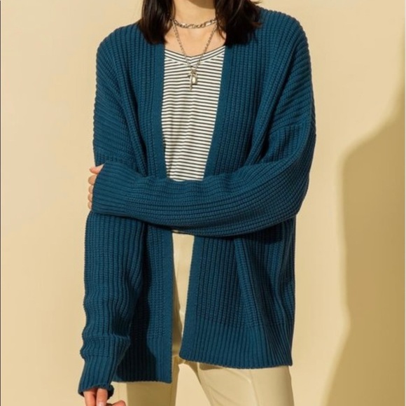 NEW TRENDY OLIVE OPEN FRONT CARDIGAN KNIT SWEATER - Picture 3 of 8